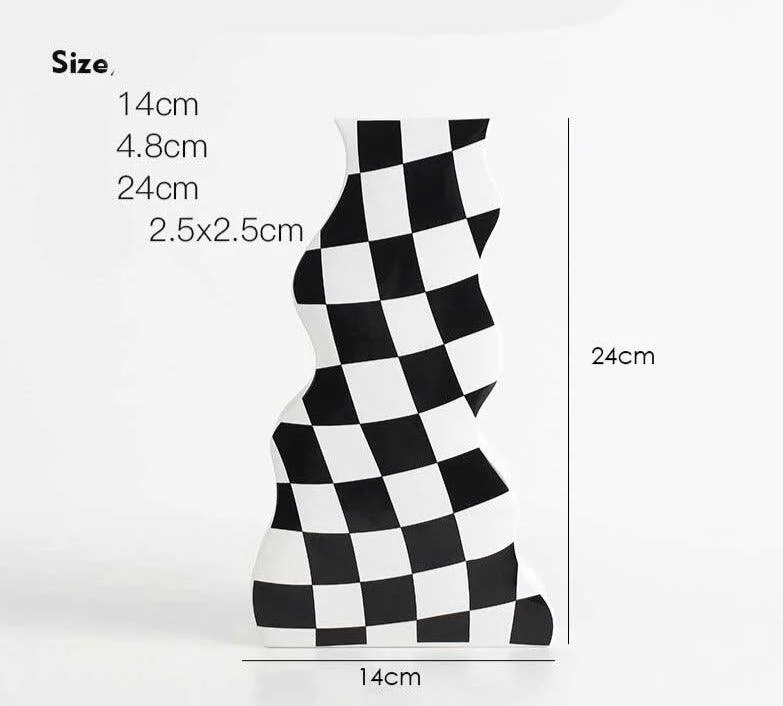 Minimalist Ceramic Black And White Checkered Vase -