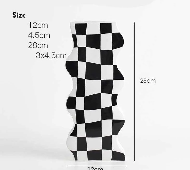 Minimalist Ceramic Black And White Checkered Vase -