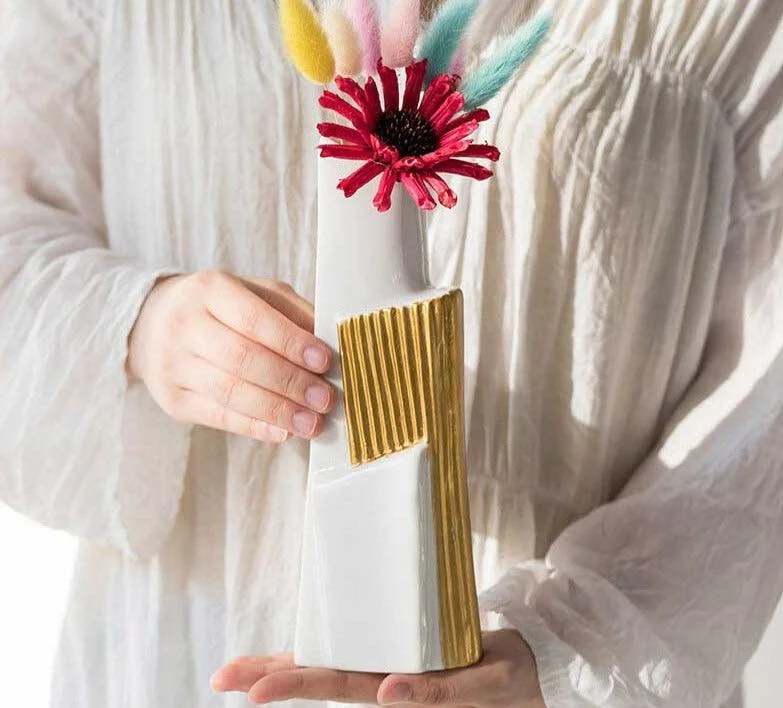 Minimalist Ceramic Gold Painted Luxury Vase -