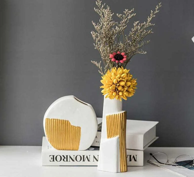 Minimalist Ceramic Gold Painted Luxury Vase -