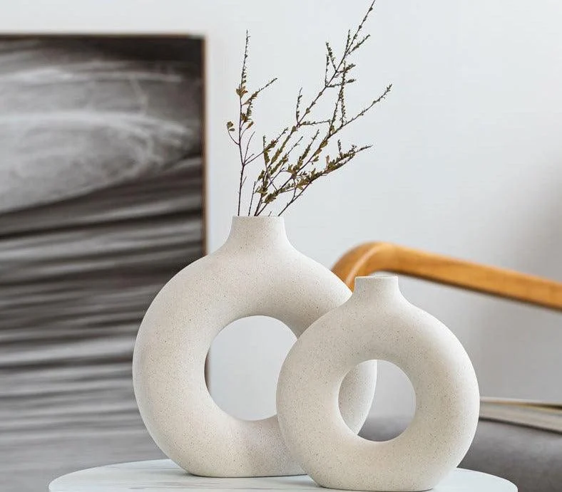 Minimalist Ceramic Hollow Donut Vase -