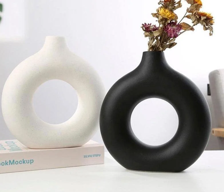 Minimalist Ceramic Hollow Donut Vase -