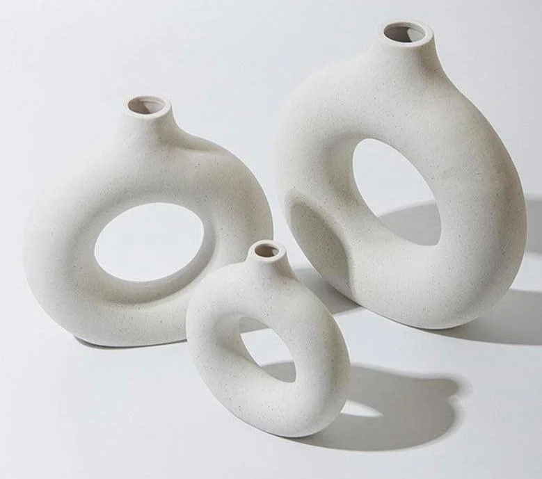 Minimalist Ceramic Hollow Donut Vase -