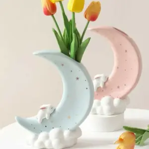 Minimalist Ceramic Moon Flower Vase - 