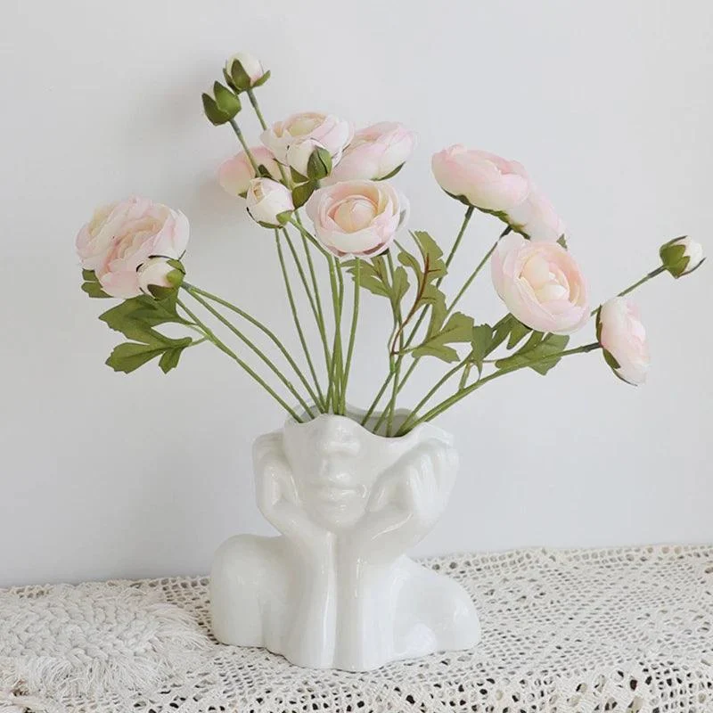 Minimalist Ceramic Vintage Lady Head Vase - 