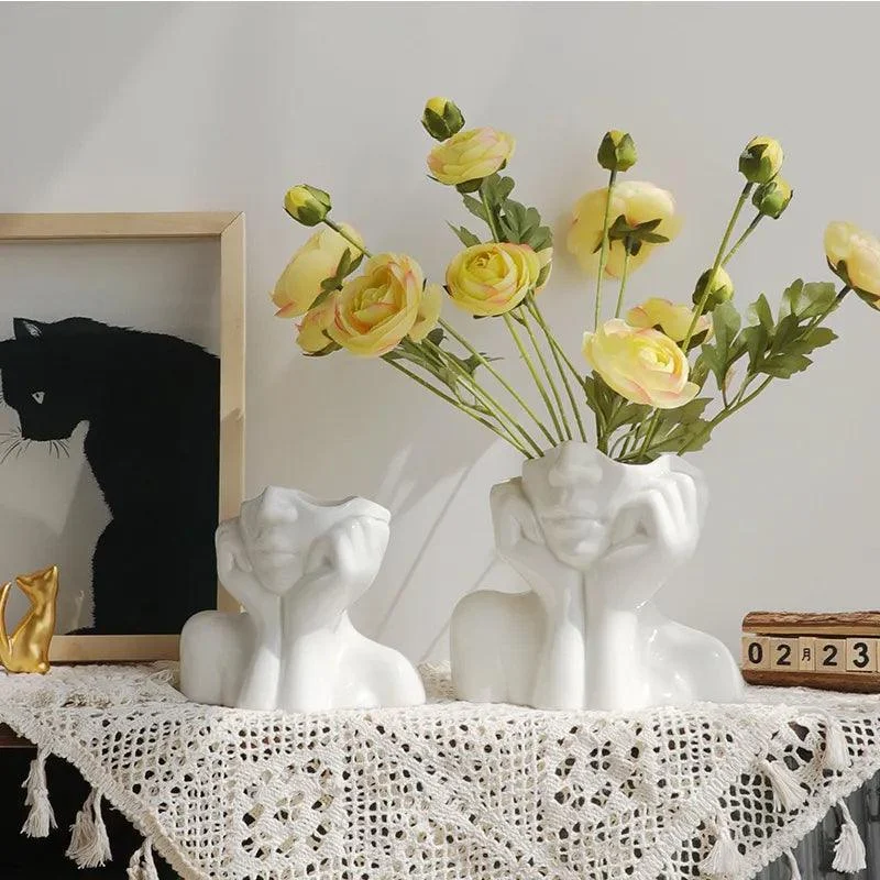 Minimalist Ceramic Vintage Lady Head Vase -