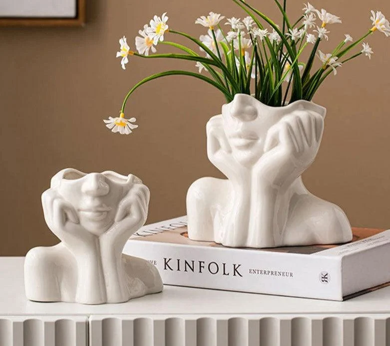 Minimalist Ceramic Vintage Lady Head Vase -