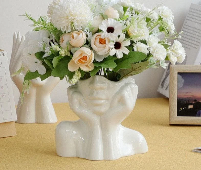 Minimalist Ceramic Vintage Lady Head Vase -