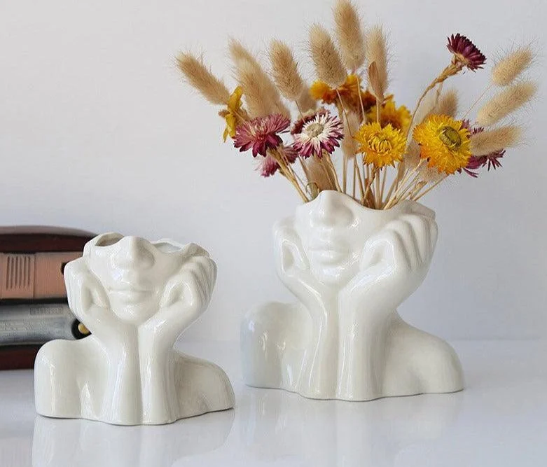 Minimalist Ceramic Vintage Lady Head Vase -