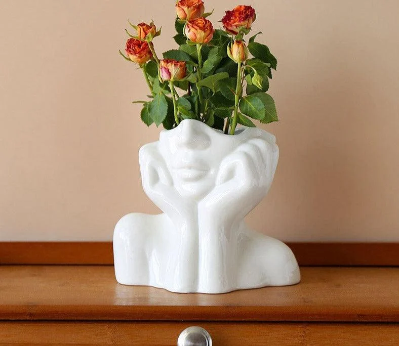 Minimalist Ceramic Vintage Lady Head Vase -