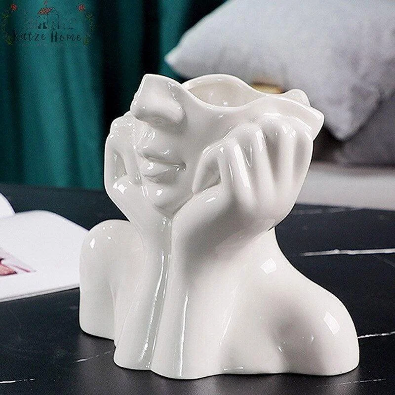 Minimalist Ceramic Vintage Lady Head Vase -