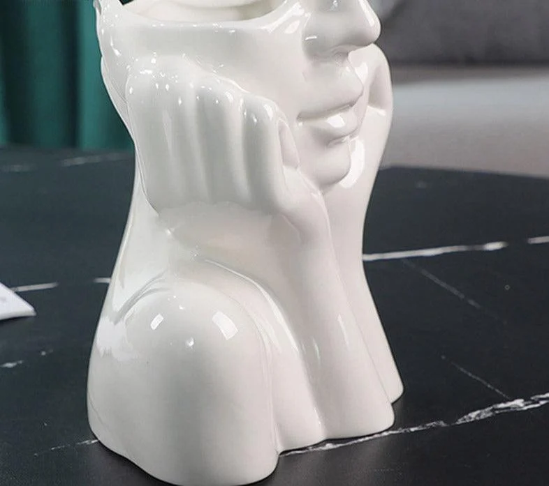 Minimalist Ceramic Vintage Lady Head Vase -