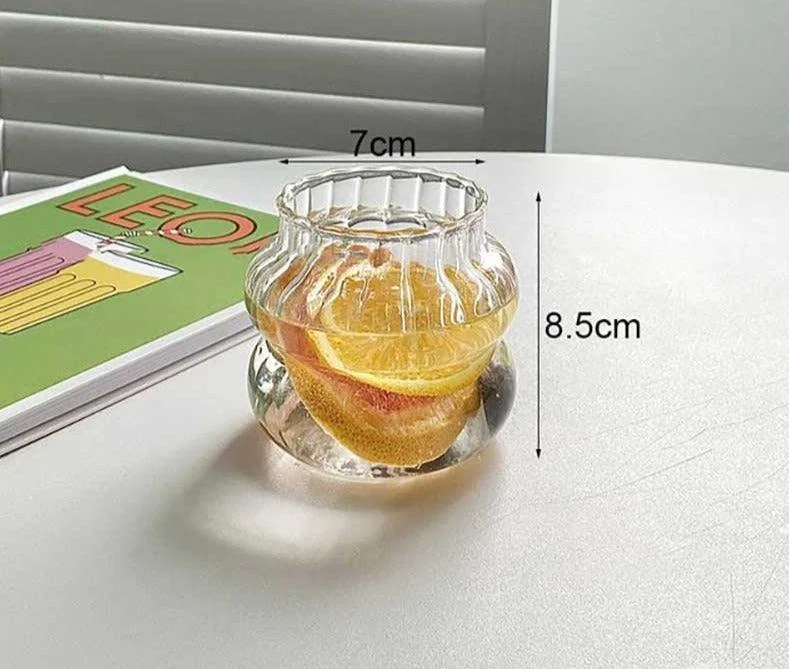 Minimalist Chubby Ribbed Glass Cups with Sustainable Glass Straw -