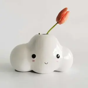 Minimalist Cute White Ceramic Cloud Vase - 