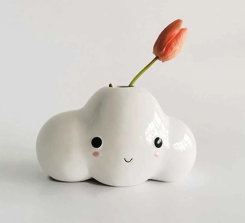 Minimalist Cute White Ceramic Cloud Vase -