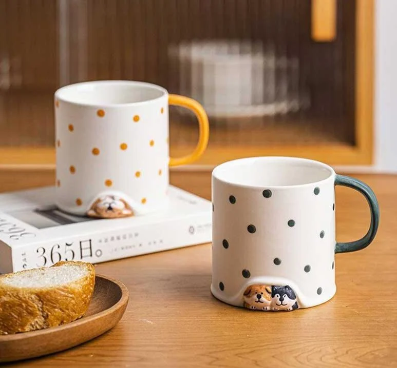 Minimalist Dot Ceramic Corgi Mug -