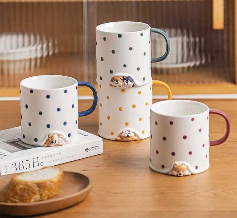 Minimalist Dot Ceramic Corgi Mug -