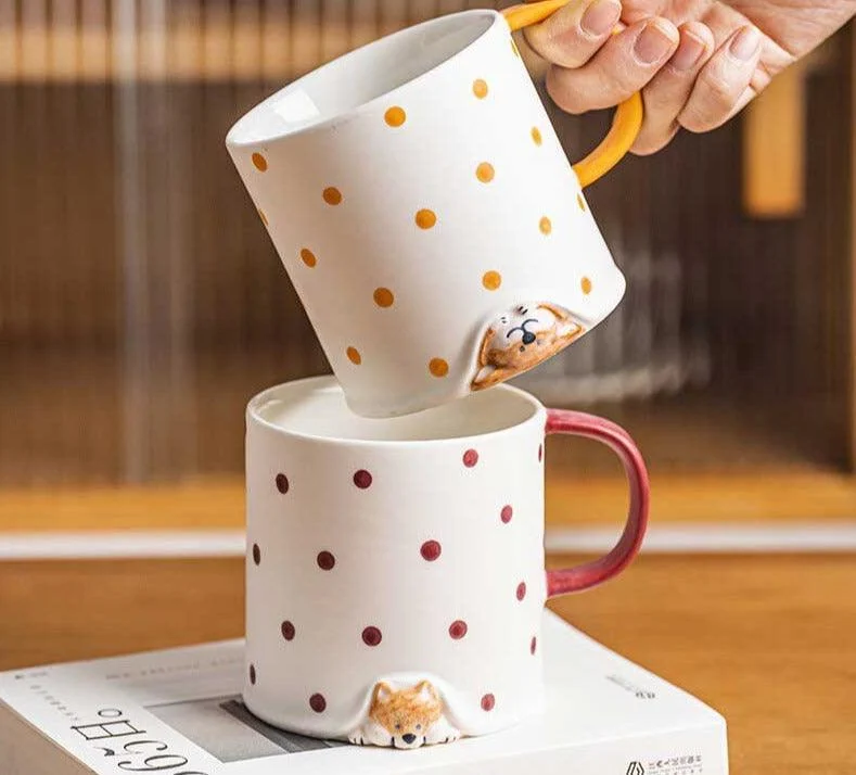 Minimalist Dot Ceramic Corgi Mug -