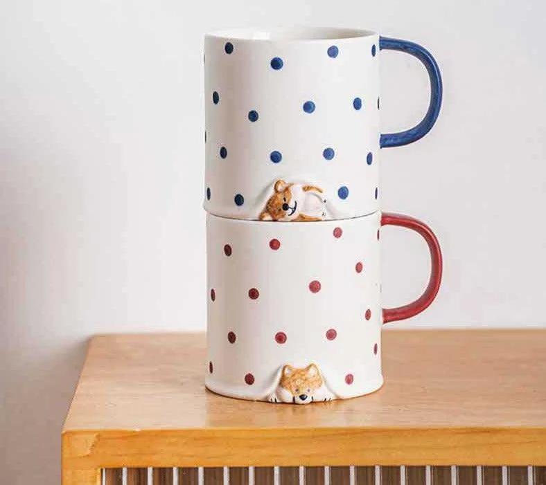 Minimalist Dot Ceramic Corgi Mug -
