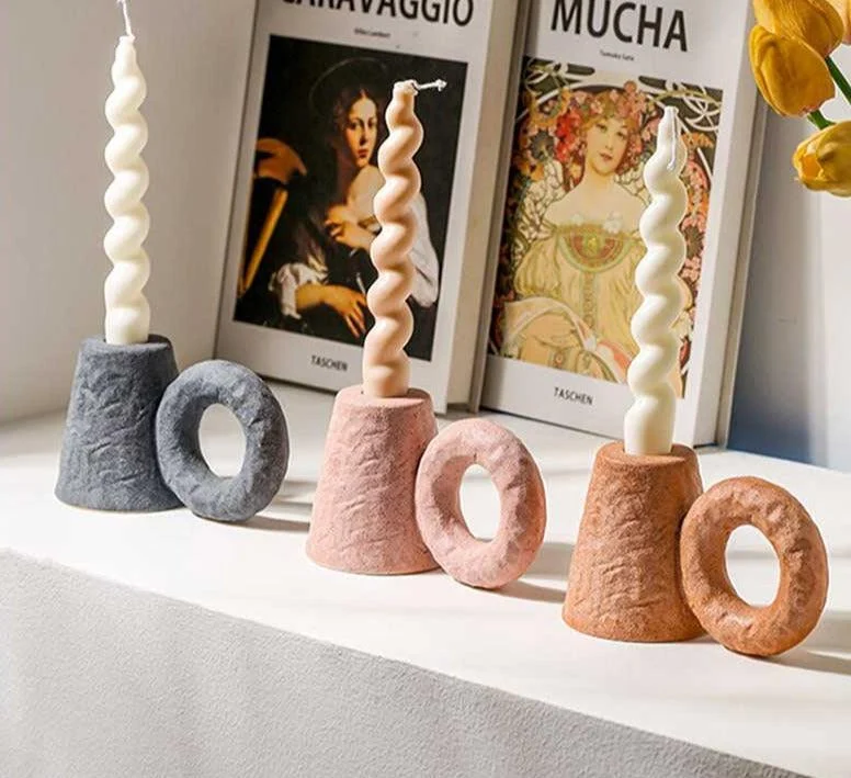 Minimalist Earthy Ceramic Candlestick Holder With Handle -
