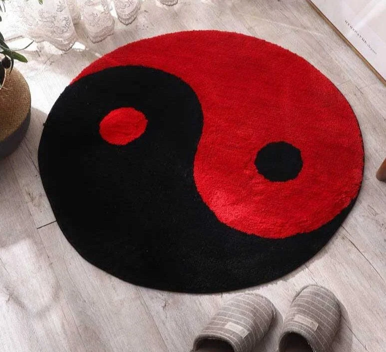 Minimalist Fluffy Yin and Yang Meditation Rug -
