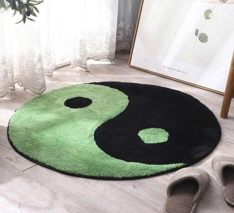 Minimalist Fluffy Yin and Yang Meditation Rug -