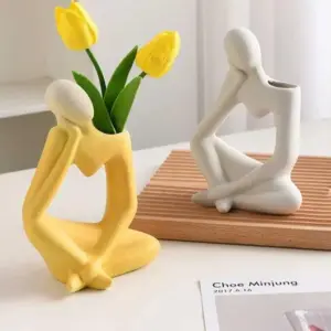 Minimalist Frosted Thinker Statue Ceramic Abstract Vase - 