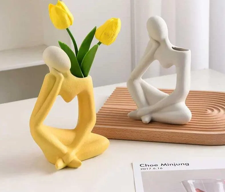 Minimalist Frosted Thinker Statue Ceramic Abstract Vase -