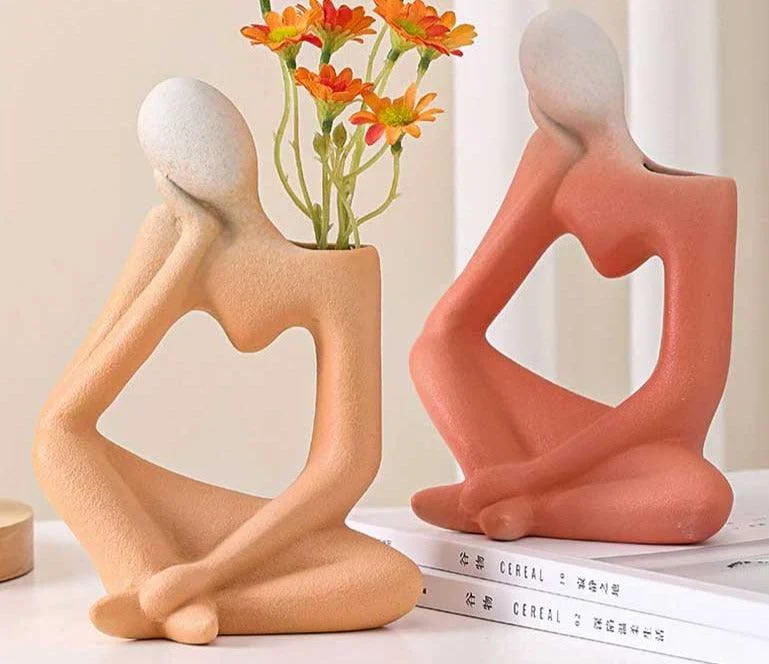 Minimalist Frosted Thinker Statue Ceramic Abstract Vase -