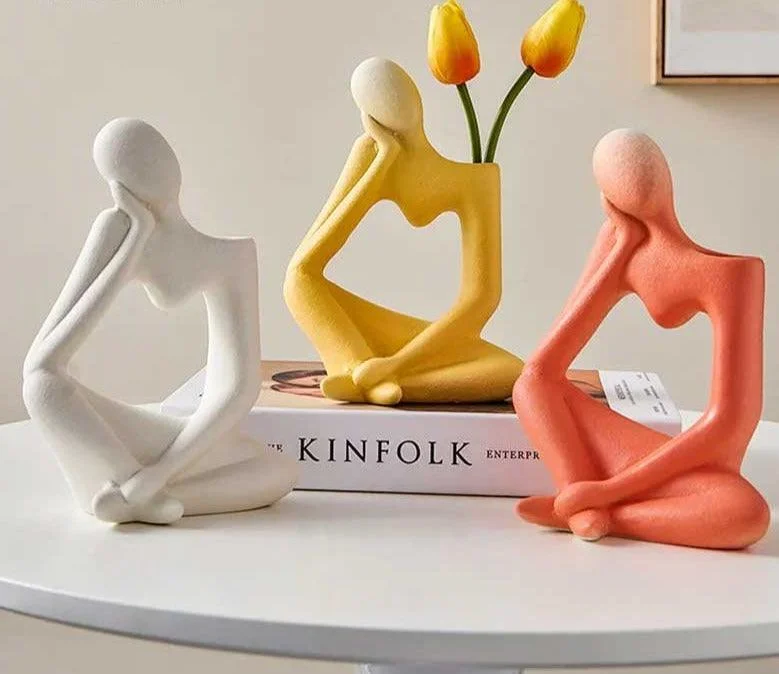 Minimalist Frosted Thinker Statue Ceramic Abstract Vase -