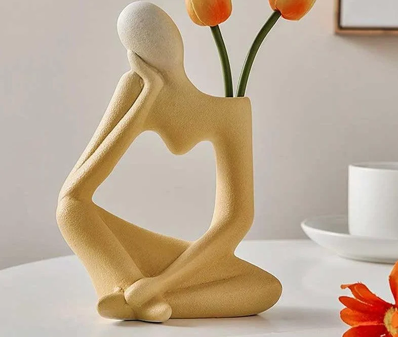 Minimalist Frosted Thinker Statue Ceramic Abstract Vase -