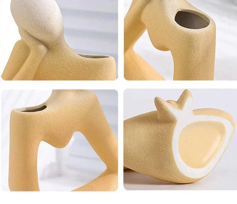 Minimalist Frosted Thinker Statue Ceramic Abstract Vase -