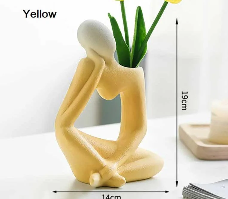Minimalist Frosted Thinker Statue Ceramic Abstract Vase -