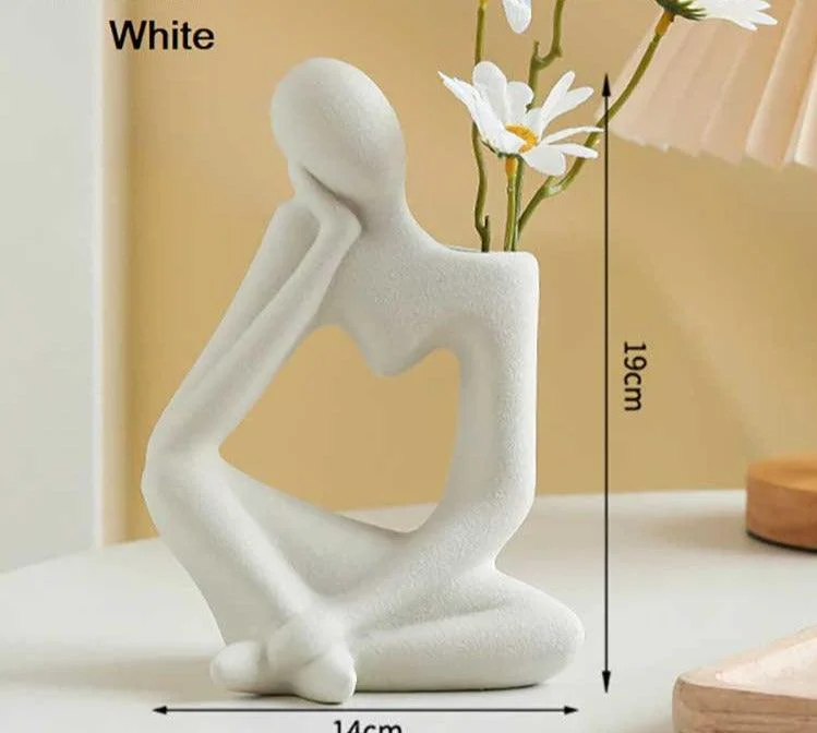 Minimalist Frosted Thinker Statue Ceramic Abstract Vase -