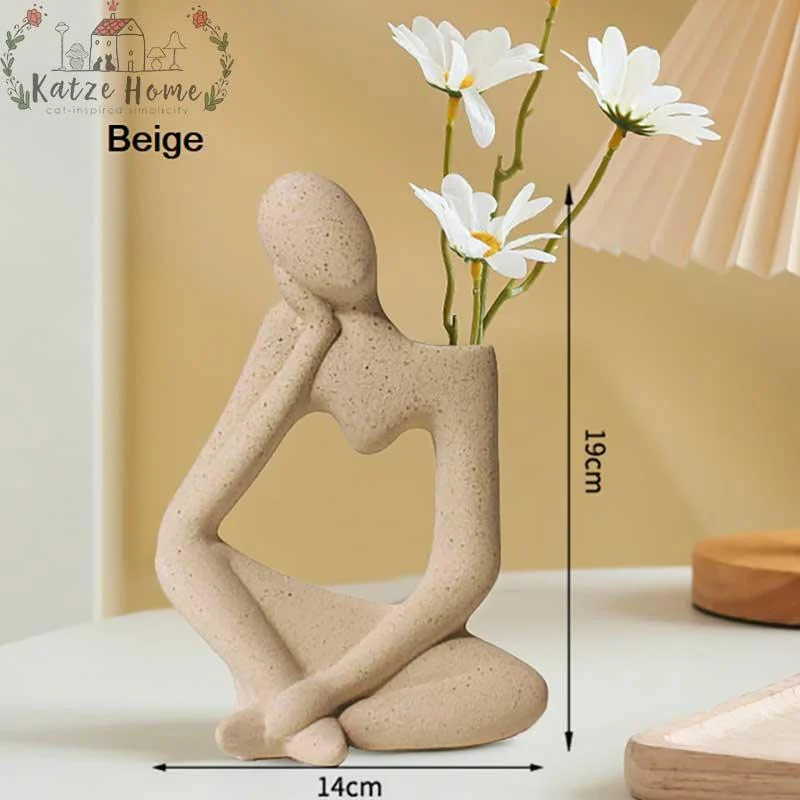 Minimalist Frosted Thinker Statue Ceramic Abstract Vase -