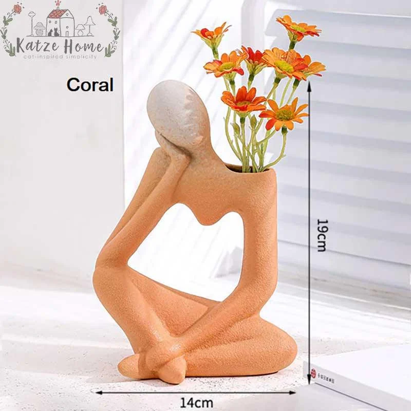 Minimalist Frosted Thinker Statue Ceramic Abstract Vase -