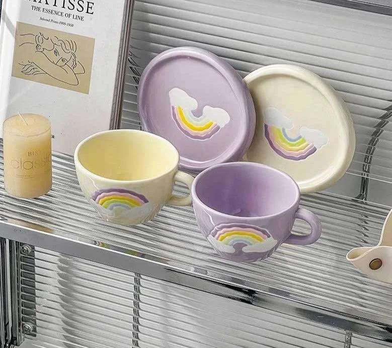 Minimalist Funny Ceramic Smiley Face Mug Saucer Set -