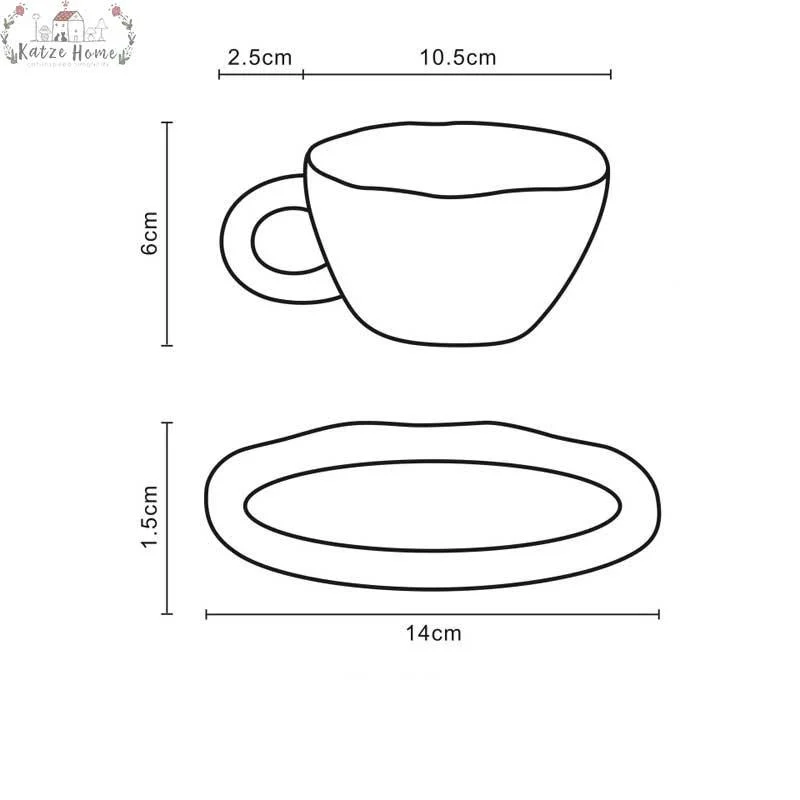 Minimalist Funny Ceramic Smiley Face Mug Saucer Set -