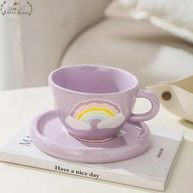 Minimalist Funny Ceramic Smiley Face Mug Saucer Set -