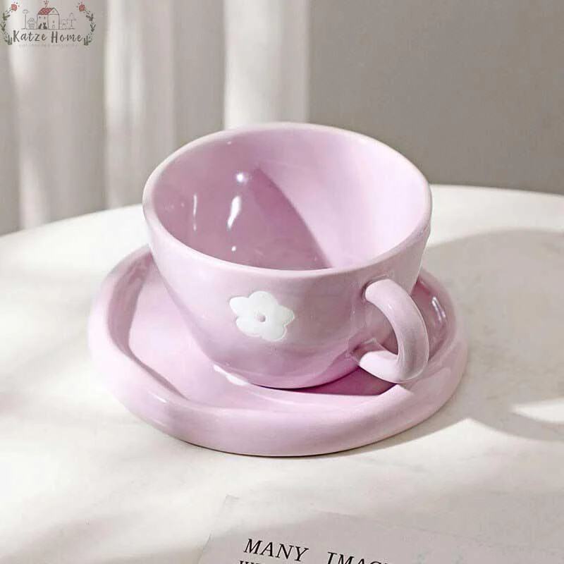 Minimalist Funny Ceramic Smiley Face Mug Saucer Set -