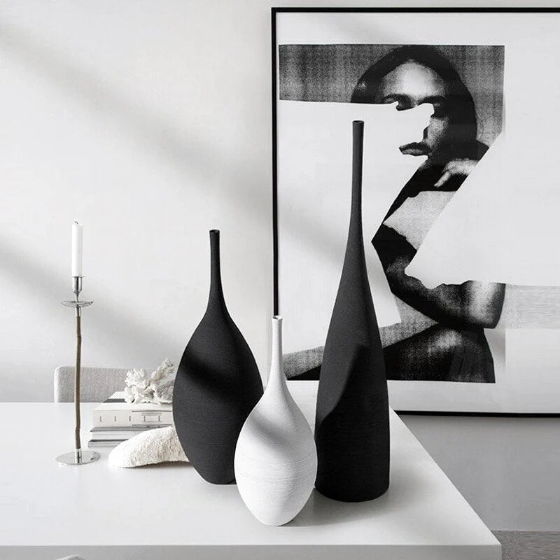 Minimalist Handmade Black and White Art Zen Ceramic Vase -