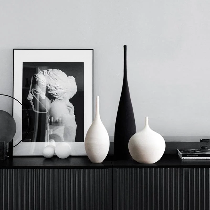 Minimalist Handmade Black and White Art Zen Ceramic Vase -
