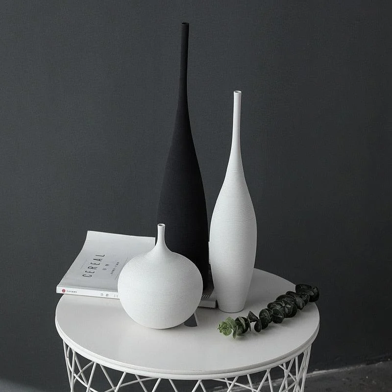 Minimalist Handmade Black and White Art Zen Ceramic Vase -