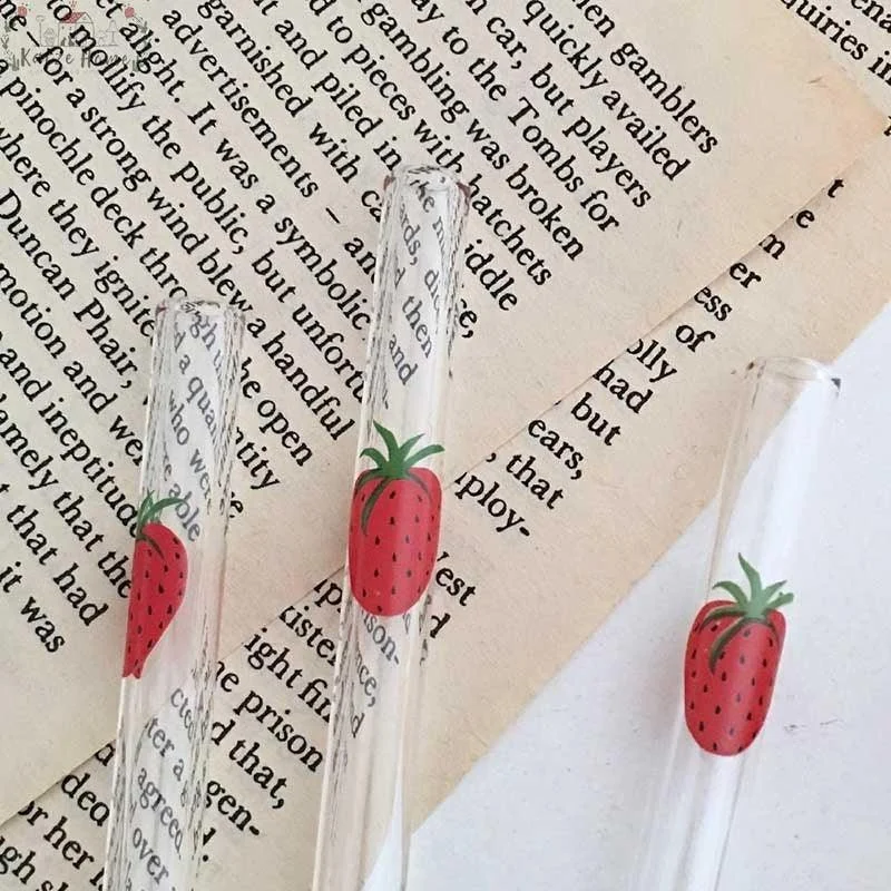 Minimalist Heat Resistant Strawberry Glass Cups with Glass Straw -