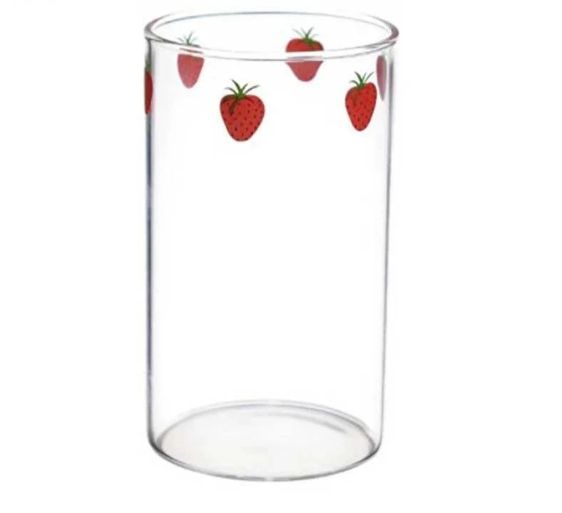 Minimalist Heat Resistant Strawberry Glass Cups with Glass Straw -
