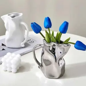 Minimalist Pleated Ceramic Paper Bag Vase - 