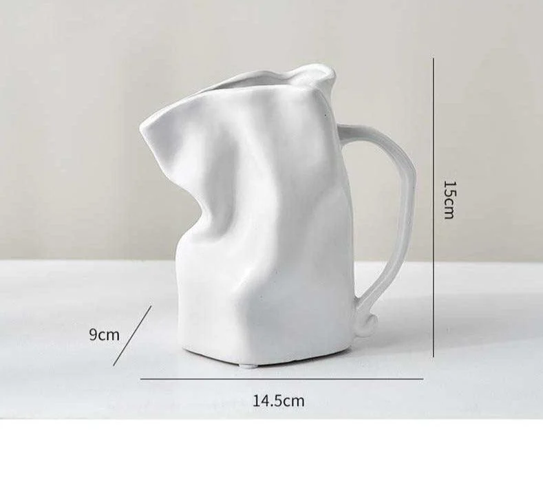 Minimalist Pleated Ceramic Paper Bag Vase -