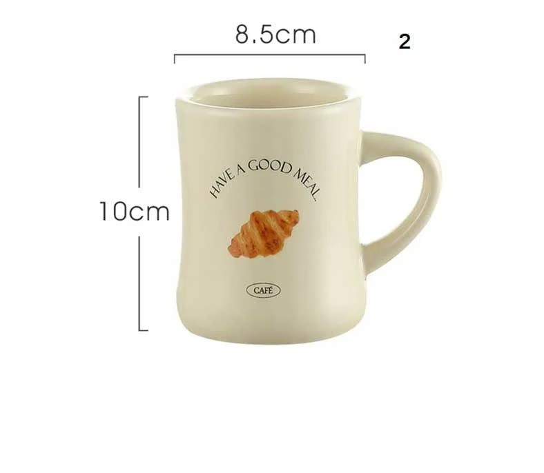 Minimalist Retro Hand Painted Ceramic Croissant Mug -