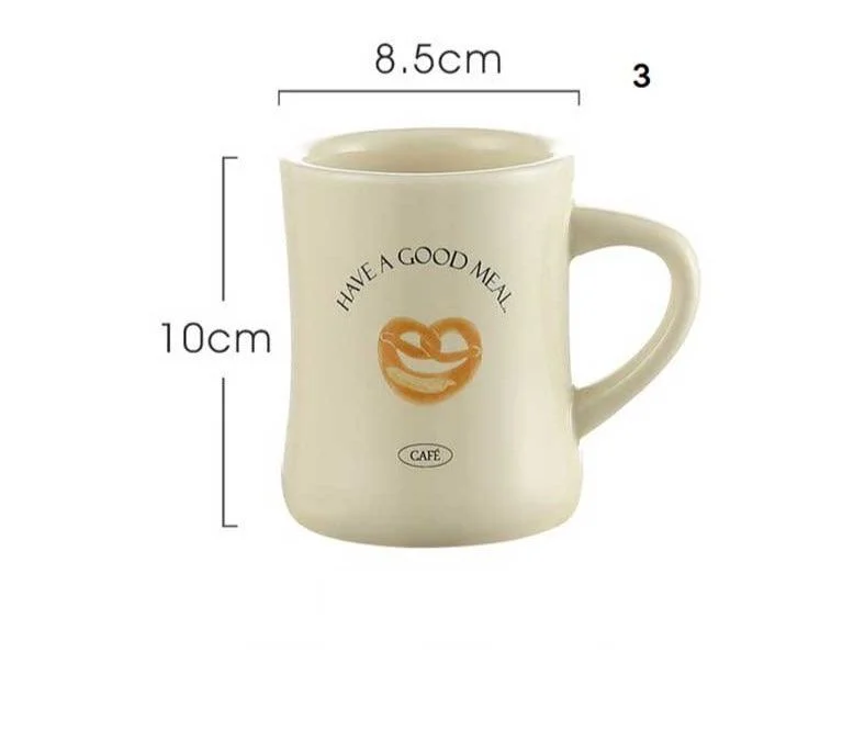 Minimalist Retro Hand Painted Ceramic Croissant Mug -