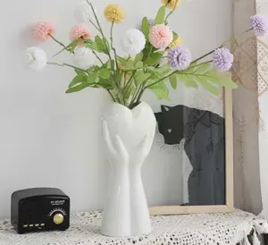 Minimalist Romantic Pottery Holding Heart Hand Vase